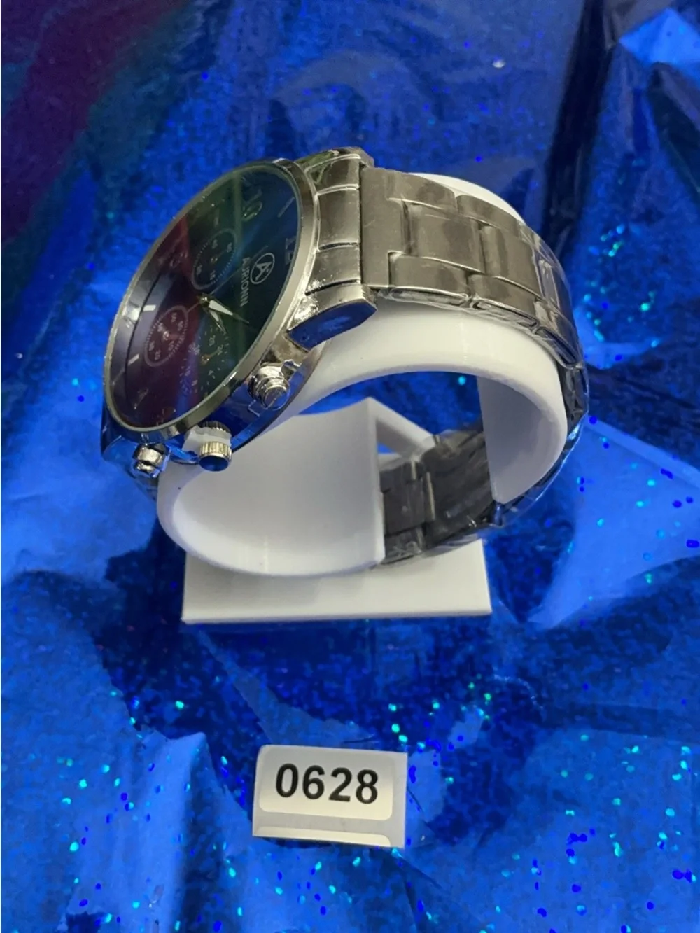 Men's Silver Bracelet Watch with Blue Dial